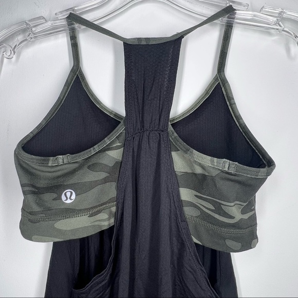 Lululemon Racerback Tank w/ Camo Bra 4 Black Green NWOT - Picture 10 of 13
